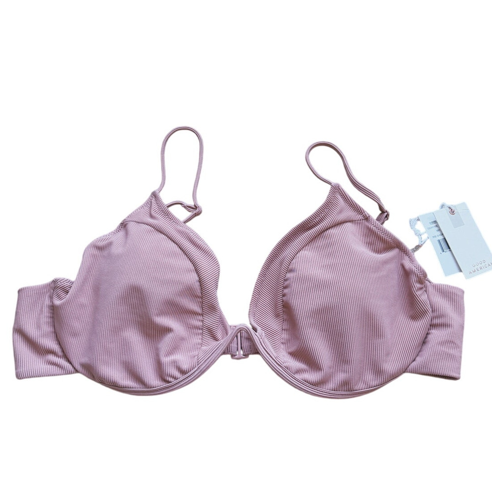 NWT Good American Womens Ribbed Bikini Top Bra Swim Size 4XL Desert Rose Pink